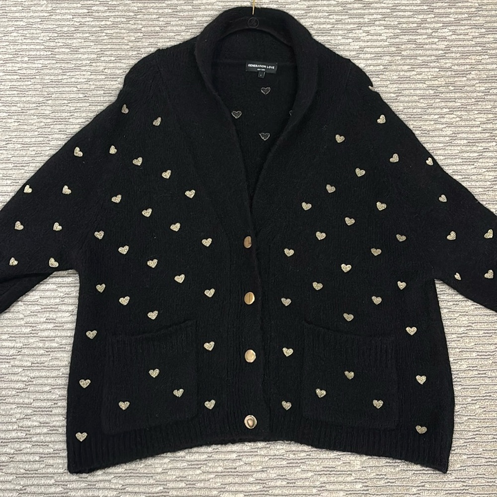 Generation Love Black Heart Print Cardigan Sweater